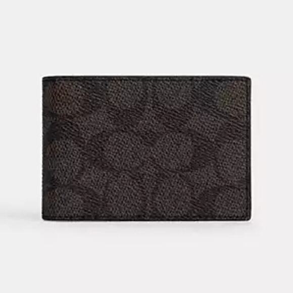 Coach Compact Billfold Wallet In Signature Canvas Mahogany Black - Picture 1 of 5
